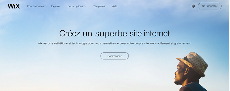 Page d'accueil de Wix, outil de création de site internet