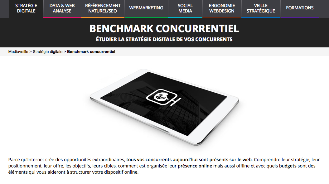 page d’accueil de l’outil de benchmark concurentiel mediaveille