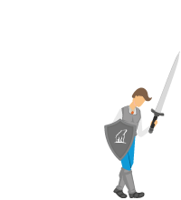 pictogramme d'un homme avec plastron et bottes en plaques ainsi qu'un bouclier et une épée à une main